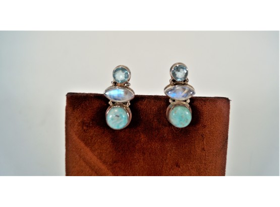 Pair Of Sterling Clip On Earrings With Stones