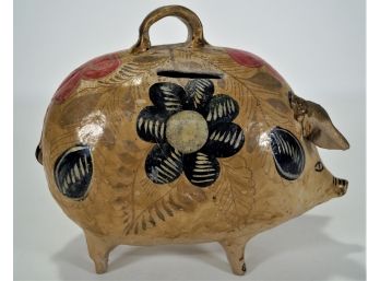 Painted Pottery Pig Bank - Mexico