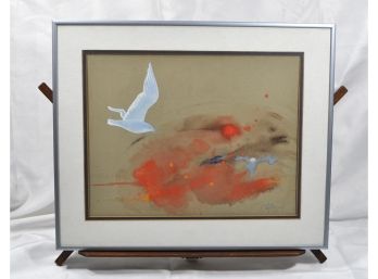 Vintage W. CARLSEN Modernist Watercolor Seagull