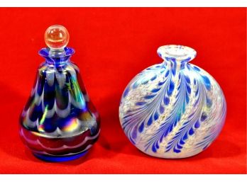 Lot 2 Iridescent Art Glass Perfume Bottles