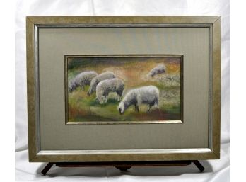 Vintage Pastel Painting Flock Of Sheep - Signed