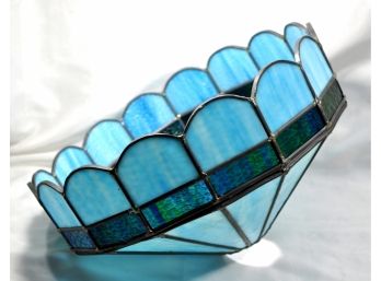 Vintage Stain Glass Lamp Blue Shade