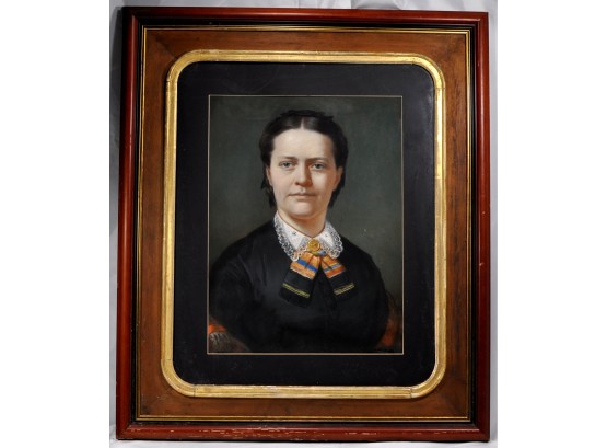 Antique 19th Century Young Victorian Woman Pastel Portrait