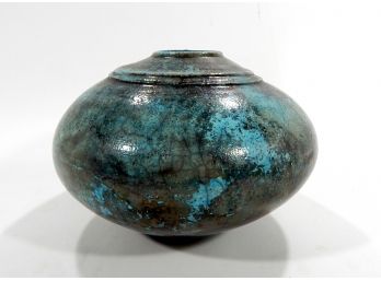 Studio Art Pottery Turquoise Vase Signed