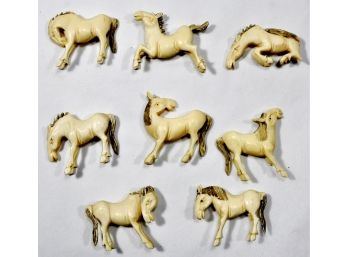 Set Of 8 Antique Early 1900's Chinese Carved Ivory Figurines Of Horses