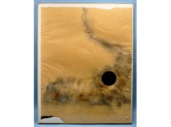 Unusual Vintage Modernist Wax Paper Painting 'Black Moon'