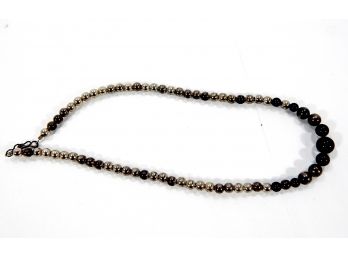 Vintage Sterling Silver & Black Stone Bead Necklace