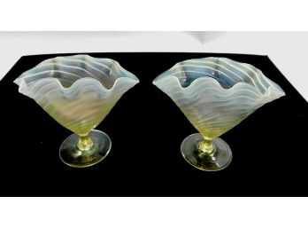 Pair Vintage Iridescent Glass Vases Steuben?