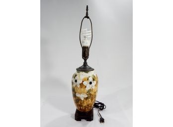 Antique Art Pottery Lamp With Painted Flowers