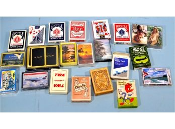 Lot 24 Vintage Playing Cards Decks: Airplanes, Playboy, Travel Etc.