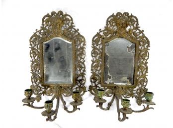 Pair Antique 19th Century Cast Iron Mirror Wall Sconces