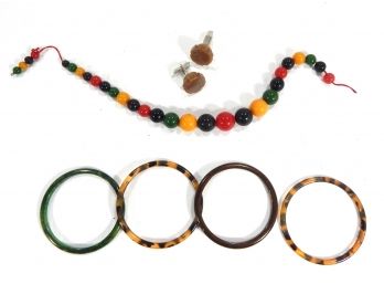 Lot Vintage BAKELITE Jewelry-Bracelets Necklace Cufflinks
