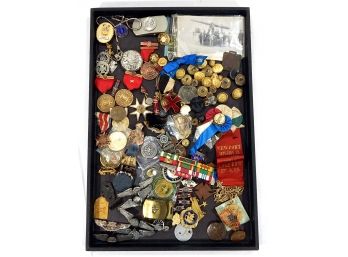 Large Lot Antique  Military Pins Medals, Buttons Etc.