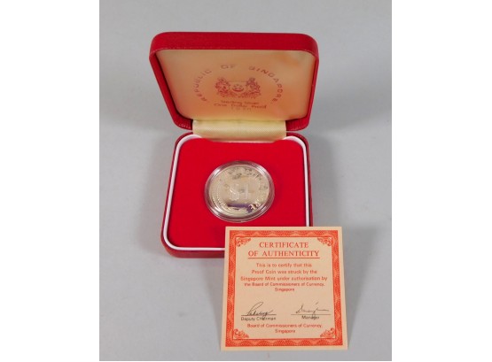 1980 SINGAPORE One Dollar Proof Silver Coin With Box & COA