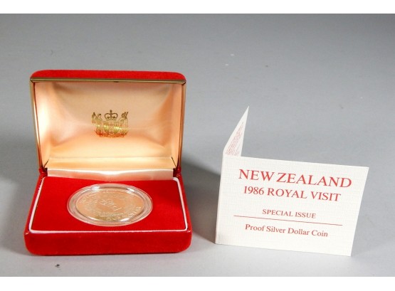 1986 Silver Proof NEW ZEALAND 1 Dollar Coin Royal Visit