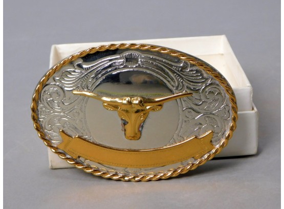 Vintage Bull Head Cowboy Belt Buckle German Silver