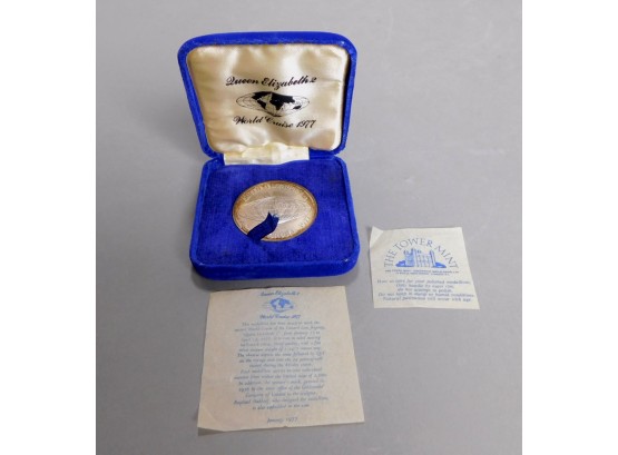 Queen Elizabeth 2- 1977 World Cruise Silver Coin Boxed With Certificate