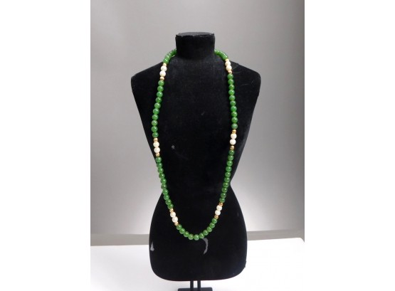 Vintage Jade & 14K Gold Beaded Necklace