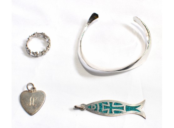 Vintage Sterling Silver Jewelry Lot : Bracelet, Ring, Pendants