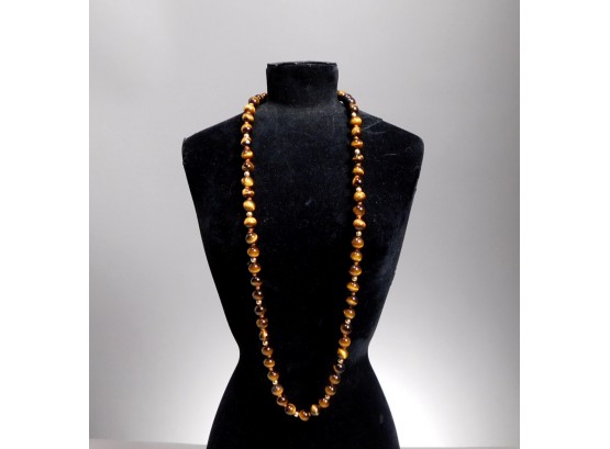 Vintage Tiger Eye & 14K Gold Beaded Necklace