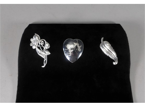 3 Sterling Silver Brooches