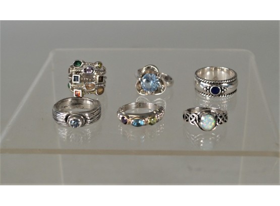 Mixed Lot Sterling And Semi-Precious Stone Rings