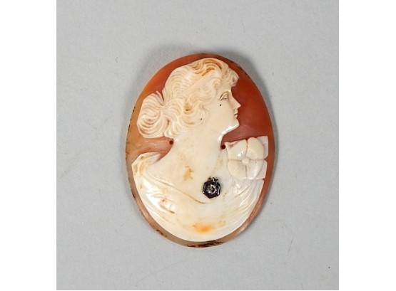 Antique Carved Shell Cameo With Diamond