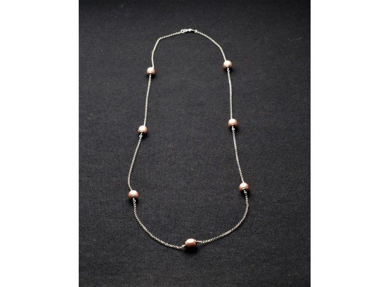 Sterling Necklace With Pink Pearl (?) Beads