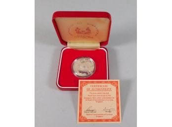 1980 SINGAPORE One Dollar Proof Silver Coin With Box & COA