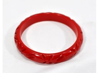 Vintage Carved Red Bakelite Bangle Bracelet