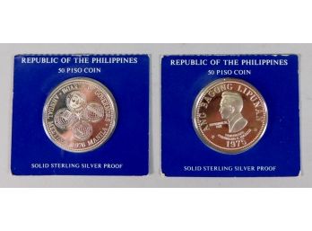 Lot 2 PHILIPPINES 1975, 1976 Proof 50 Piso Silver Coins