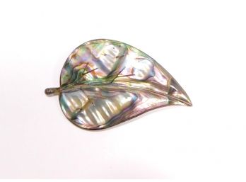 Vintage Sterling Silver & Abalone Leaf Brooch Mexico