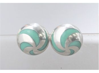 Turquoise And Sterling Silver Clip Earrings.