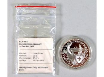 1986 SWITZERLAND Shooting Thaler Proof Silver Coin With COA