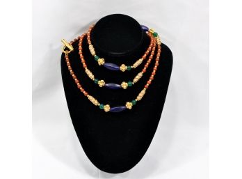 Beautiful Vintage Long Necklace Gilt & Stones