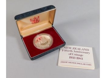 1983 NEW ZEALAND One Dollar Proof Silver Coin With COA