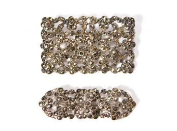 Pair Vintage Sterling Silver & Marcasite Brooches