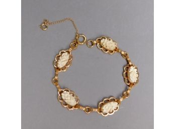 Vintage 12K Gold Filled  Bracelet With Carved Ivory Flowers