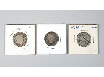 Lot 3 US Silver Quarters Barber & Standing Liberty