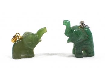 Lot 2 Vintage Carved Jade Elephant Figure Pendants