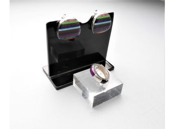Pair Of Clip-on Specimen Earrings And Ring - Set In Sterling
