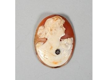 Antique Carved Shell Cameo With Diamond