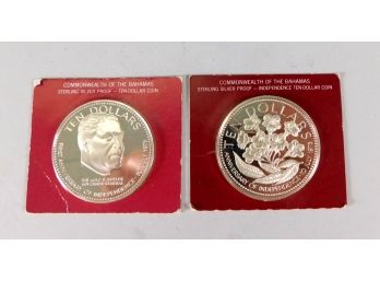 Lot 2 BAHAMAS 1974, 1975 Proof $10 Silver Coins