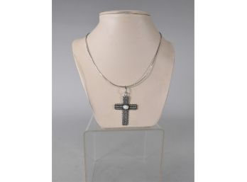 Sterling Silver Cross Necklace With Mother Of Pearl