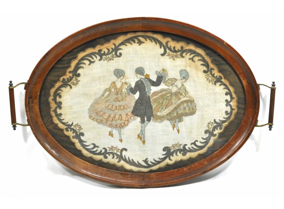 Victorian Embroidery  In Wood Serving Wall Tray
