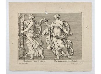 Gottlieb Friedrich RIEDEL (1724-1784) Original Etching - Bacchantes Roman Mythology Females