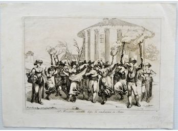 Bartolomeo PINELLI (1781-1835) Original Engraving Grape Harvest Celebration In Rome 1809