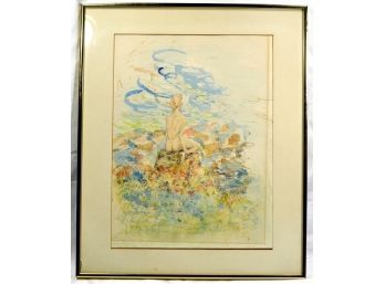 Vintage Abstract Nude Watercolor Painting - Signed