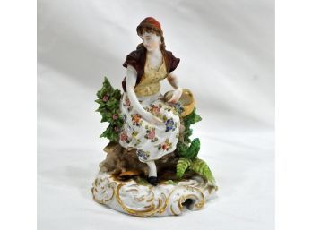Antique German Porcelain Figurine Sitting Girl - Marked