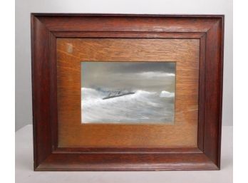 Antique Pastel Seascape With Boat- Signed